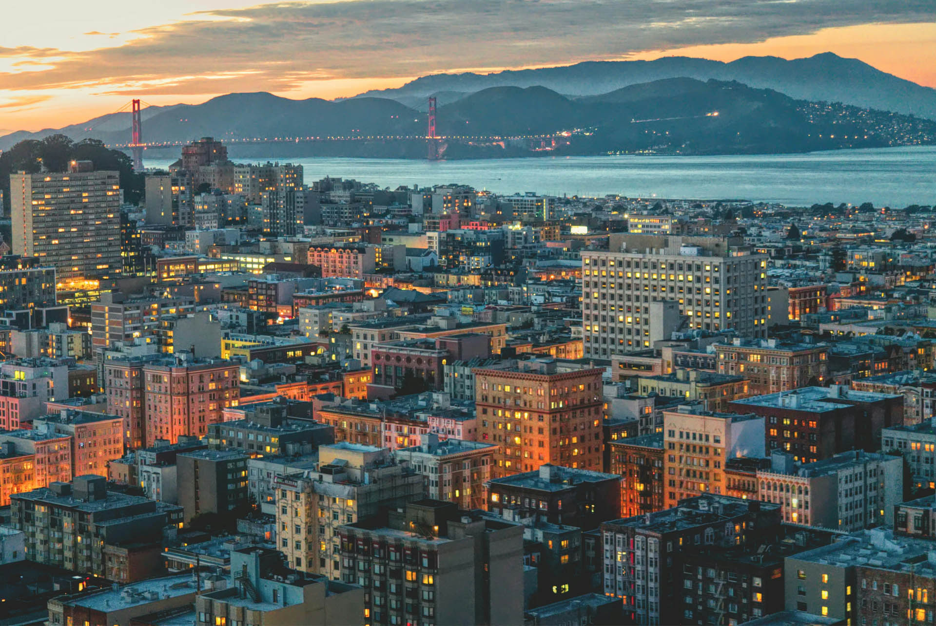 Aerial view of San Francisco at dusk